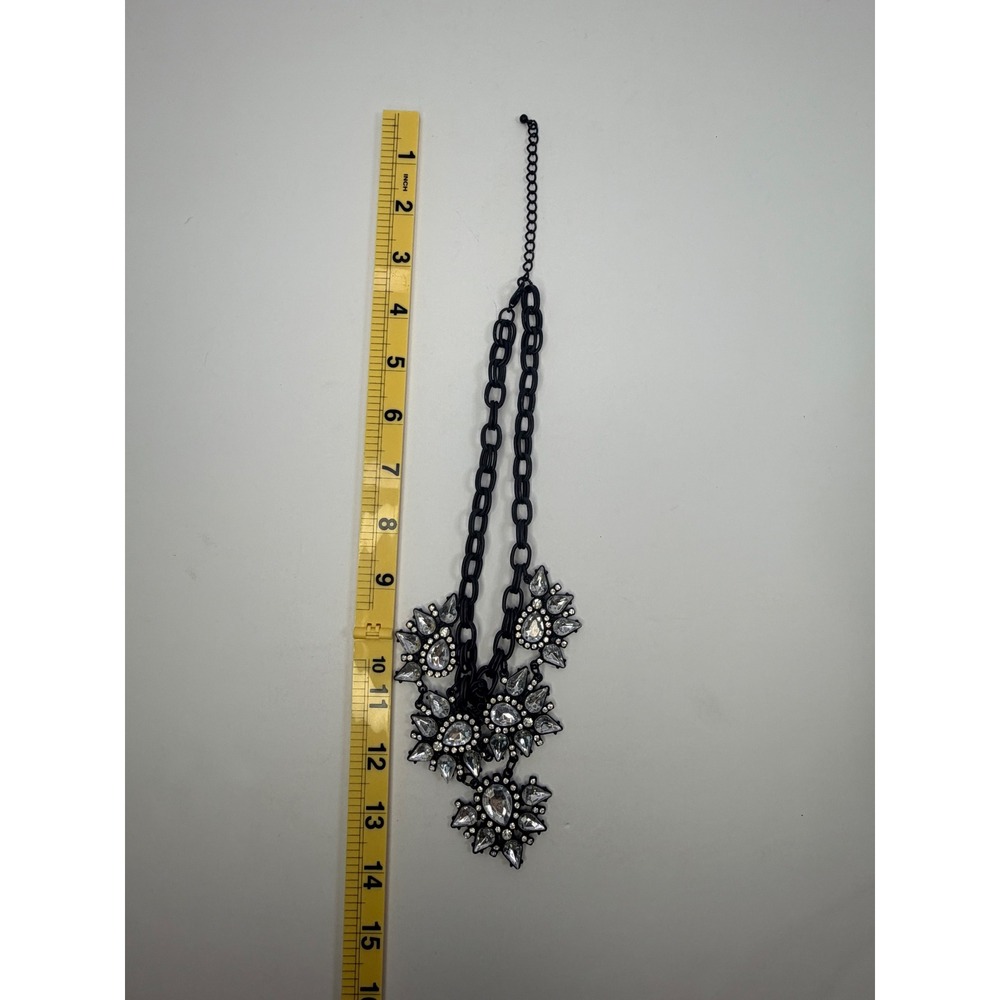 Black Statement Bib Necklace Clear Crystal Rhinestone Floral Cluster Goth Glam - Picture 4 of 5